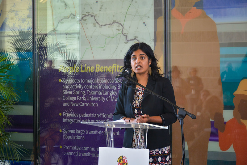Sheila Somashekhar speaking at the PLCC event.