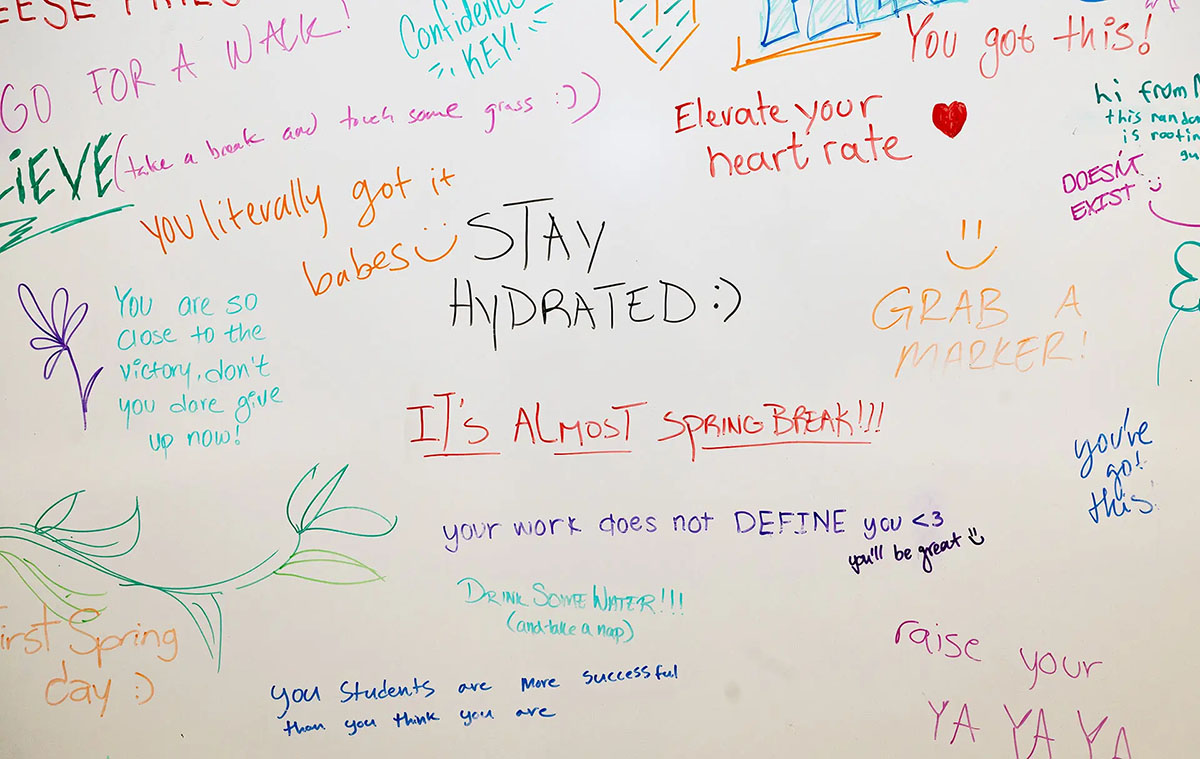 Colored marker notes on a white board.