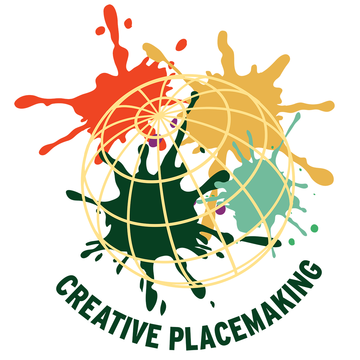 Creative Placemaking globe with splashes of paint logo
