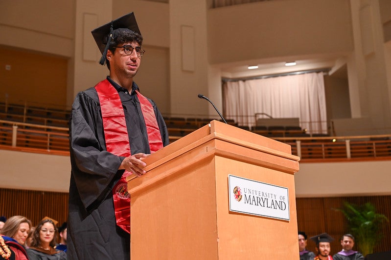 Graduating student speaking at commencement