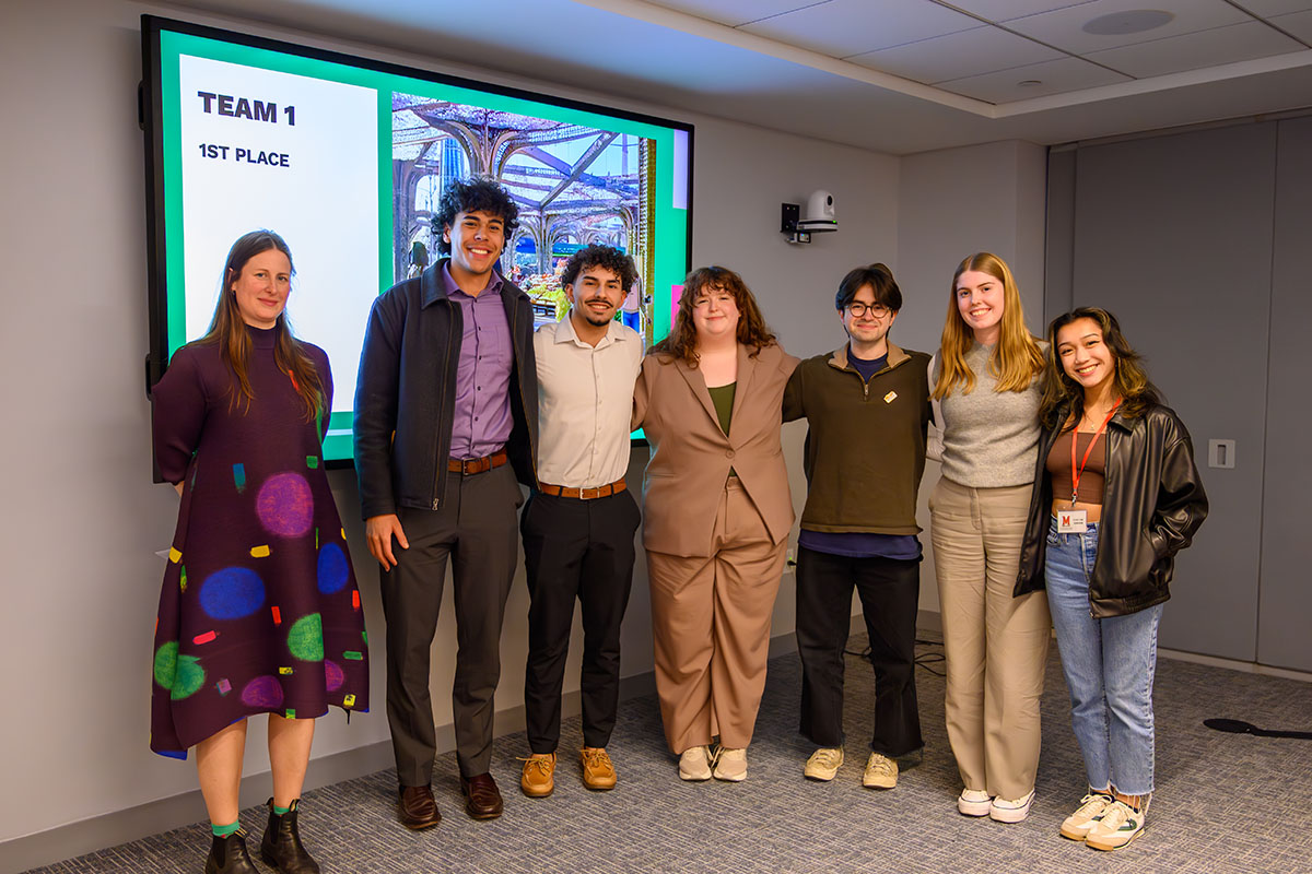 Group shot of the winning student team and jurror Anna Muessig.