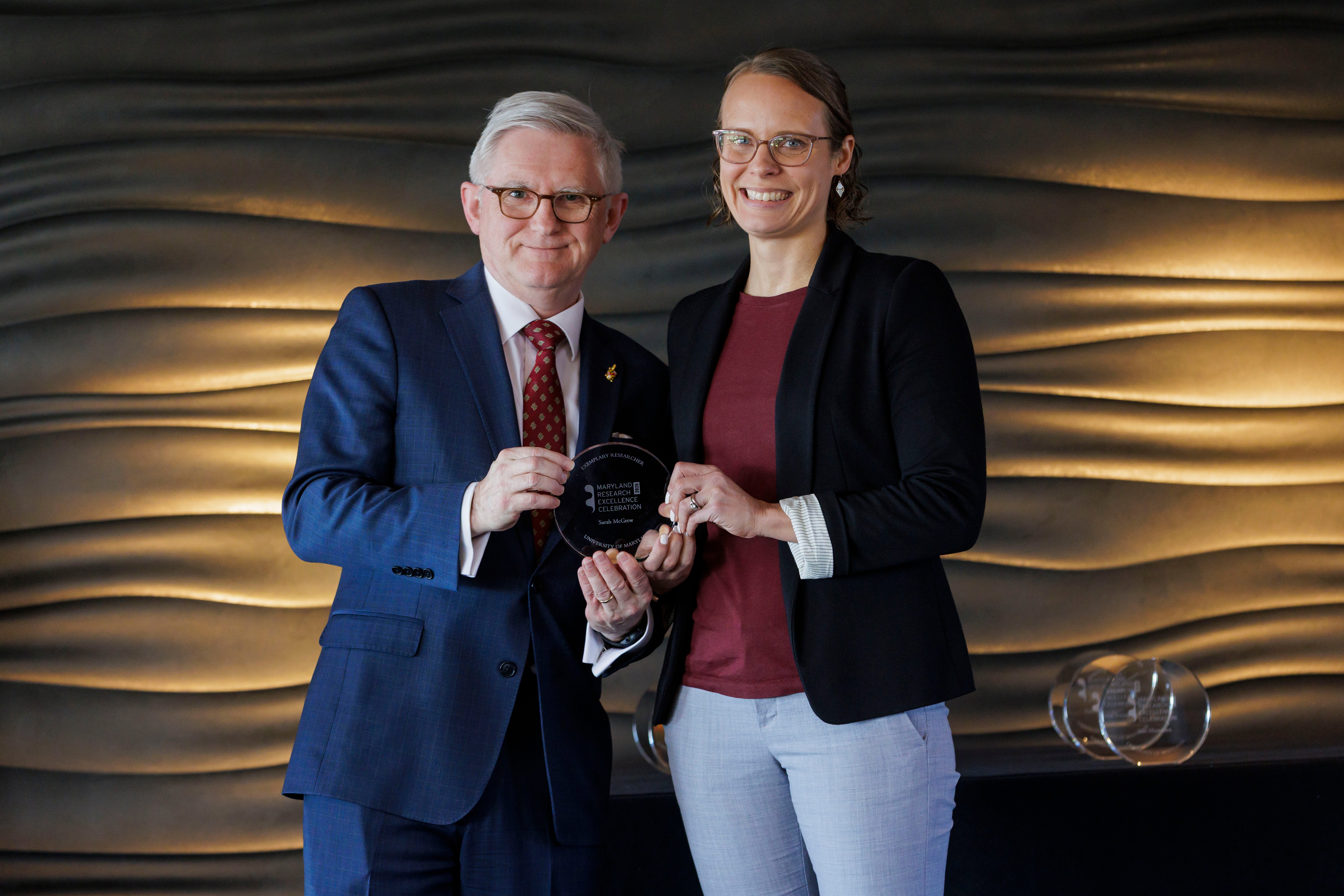 Sarah McGrew receiving award