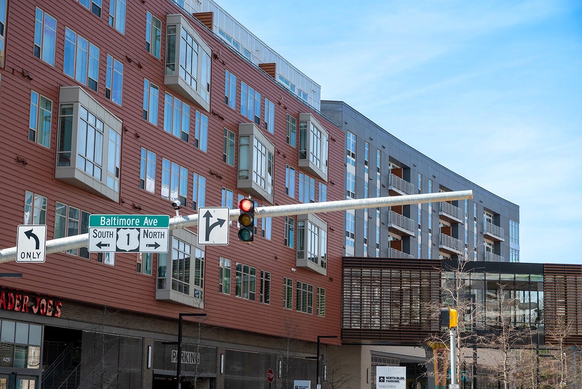 Knox buildings and the Baltimore Avenue sign