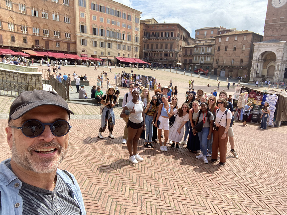 Brian Kelly and students during Italy abroad trip