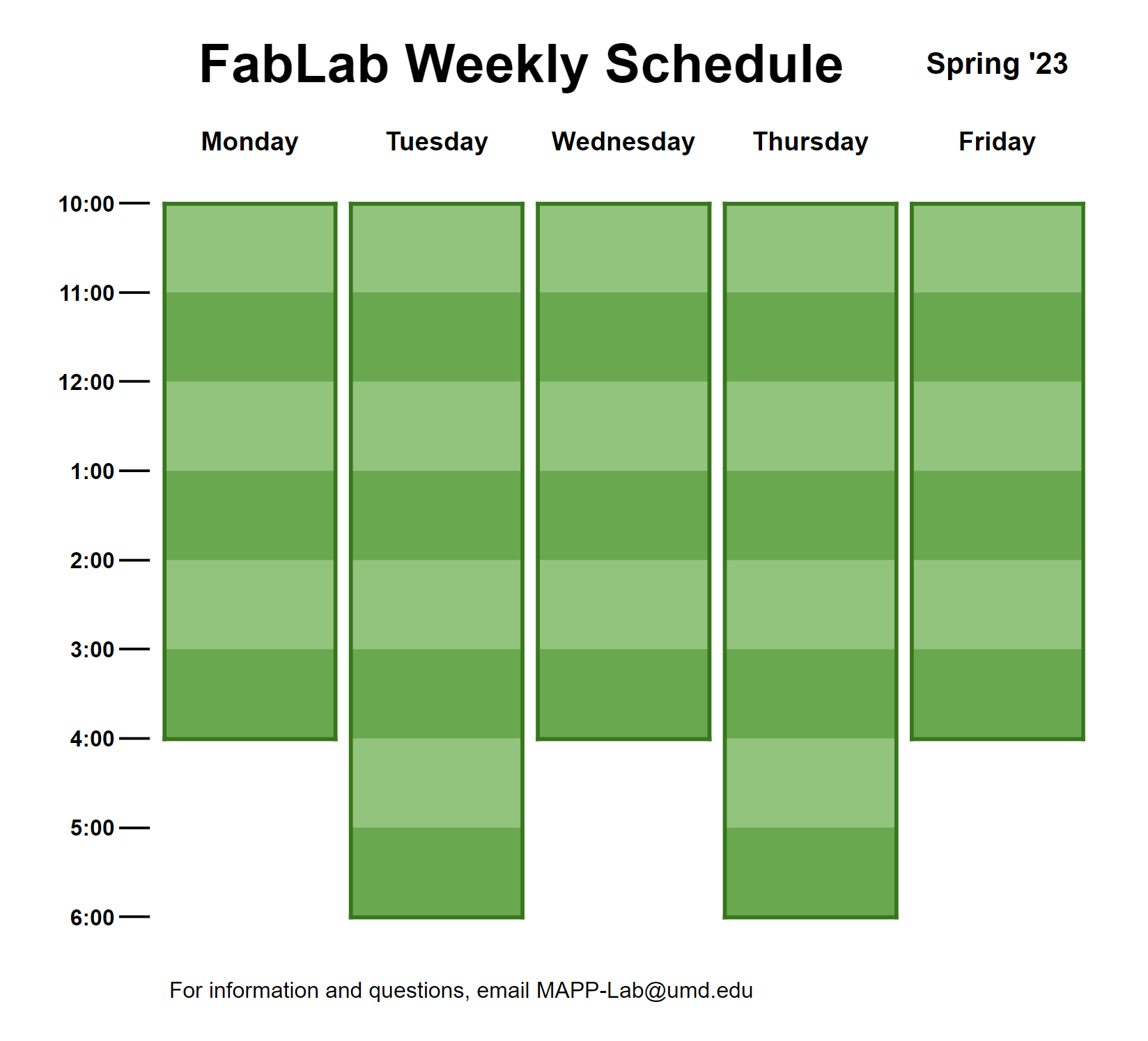Spring 2023 FabLab Schedule