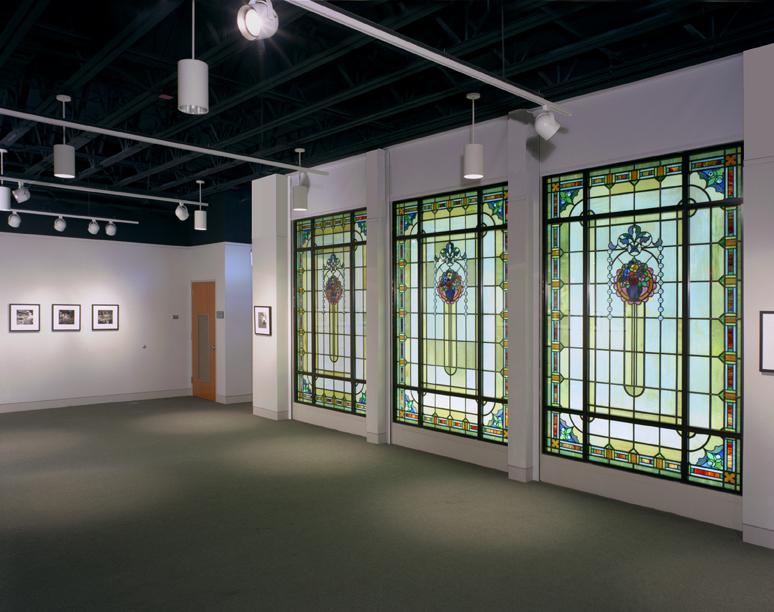 Three panels of stained glass