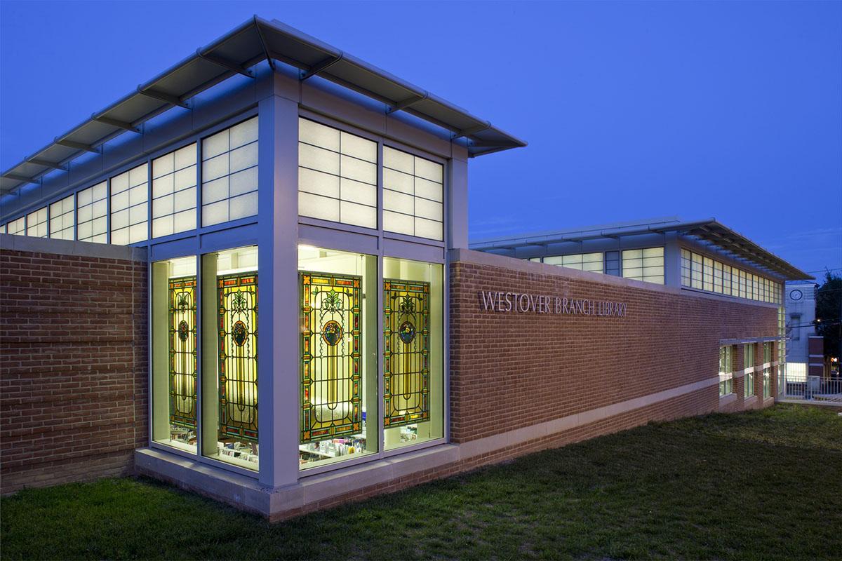 Stained galss displayed at the  Reed School/Westover Library.
