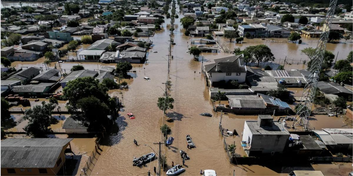 Flooded muddy waters in an urban area