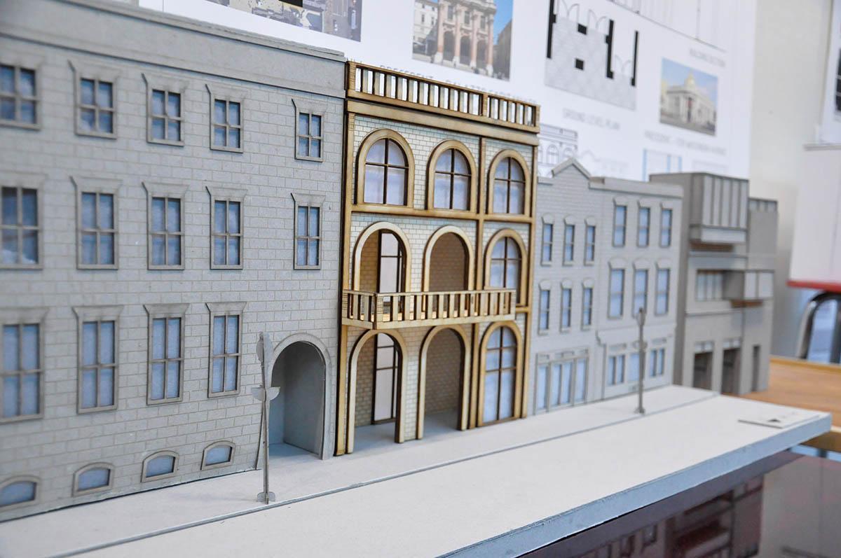 Architecture models showing facades of buildings