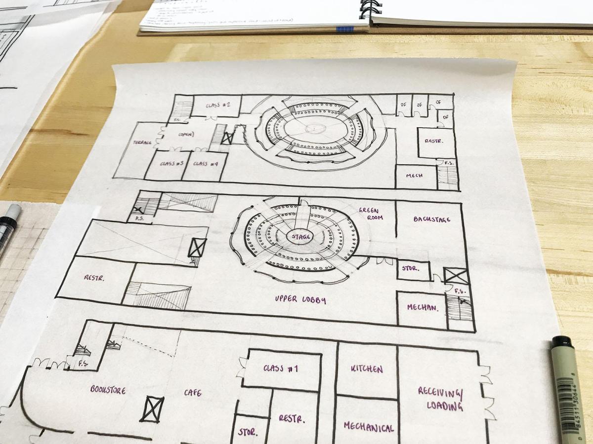 Sketches of a concept for the "spoken word" venue