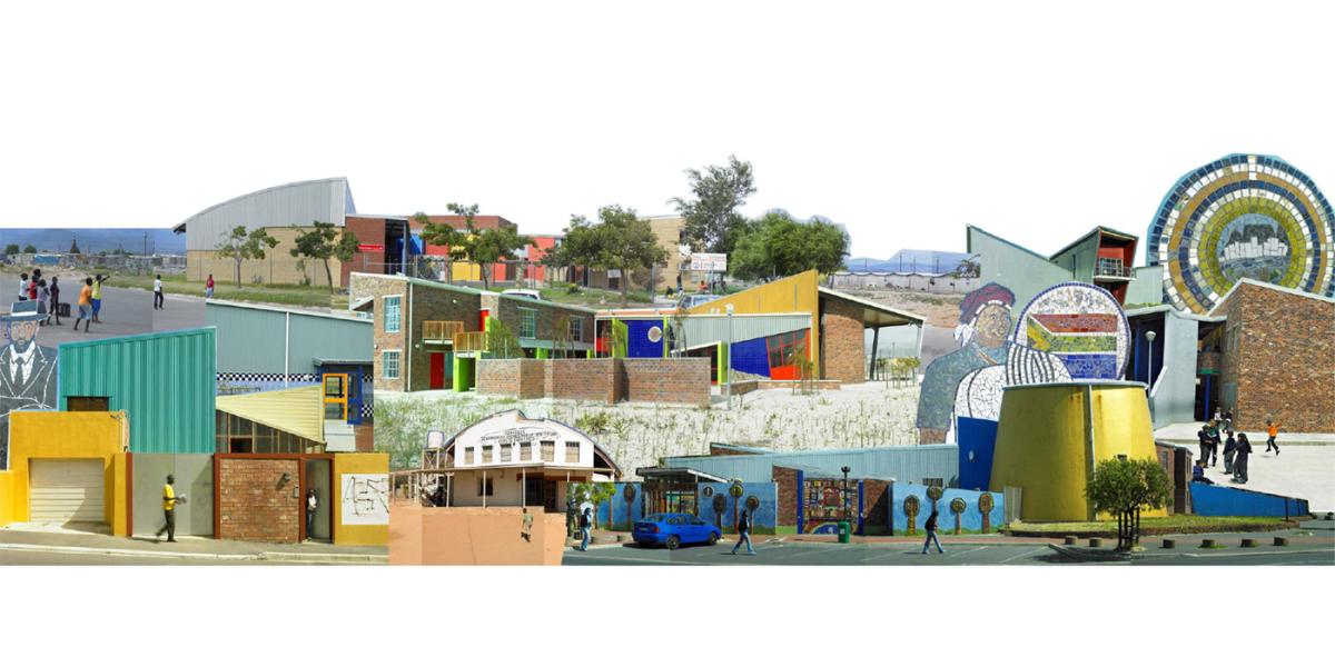 Collage of images and renderings from African influences