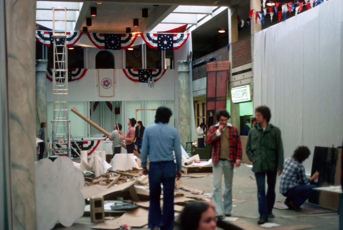 Beaux Arts Ball being set up in the late 80s in the Great Space