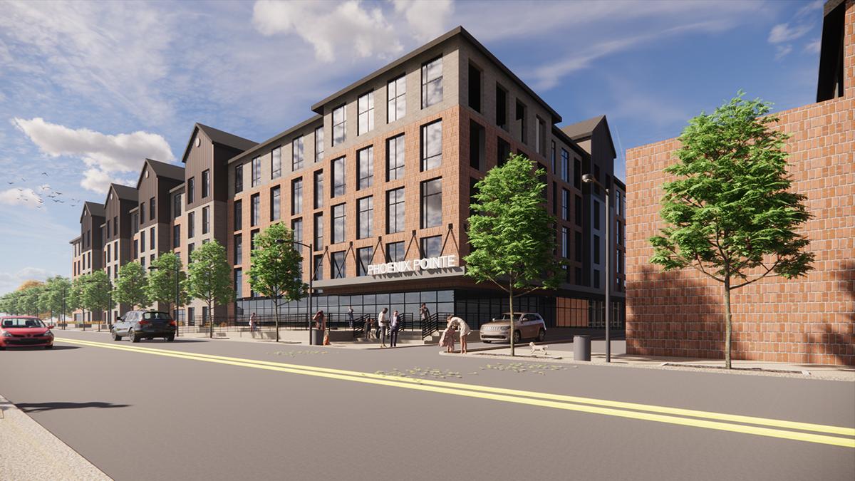 Multifamily and single-family affordable housing rendering
