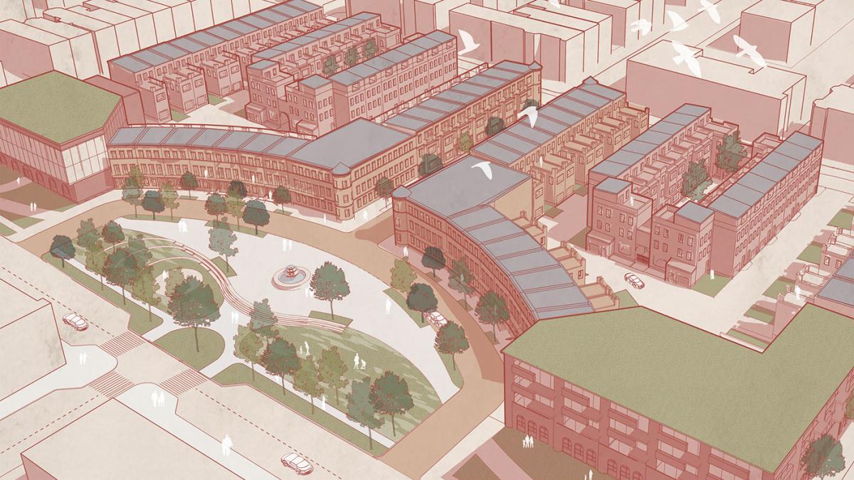Rendering of Madison Park with red and green tints