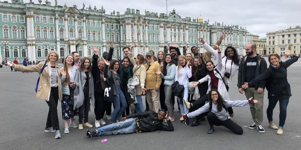 Students group photo in St. Petersburg, Russia
