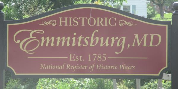 Welcome sign for the historic town of Emmitsburg, MD