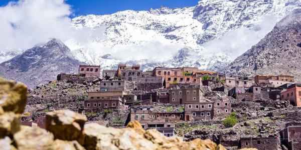Village in the snowy High Atlas Mountains in Morocco. 