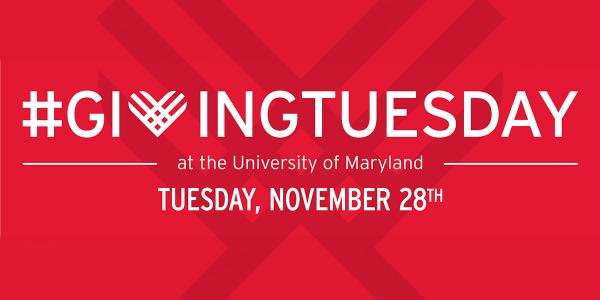 Red graphic promoting #GivingTuesday at the University of Maryland on Tuesday, November 28