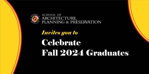 Celebrate Fall 2024 Graduates, black background with yellow circular graphics