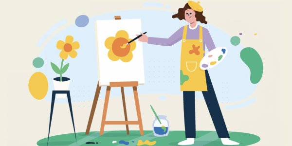 Illustration of a girl painting a flower