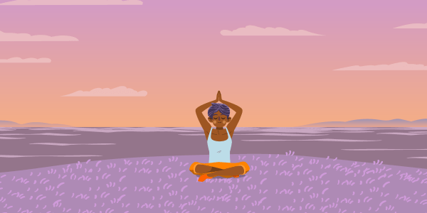 Illustration of a person doing yoga in a purple field