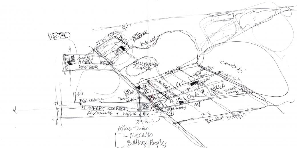 A cognitive map of H St., drawn by one of the interview subjects