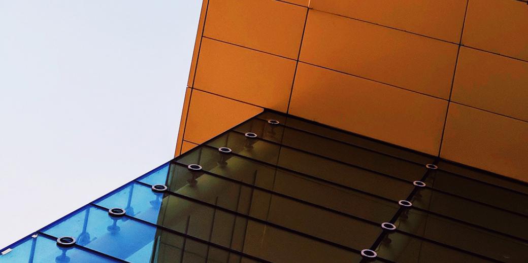 Glass building and orange roof