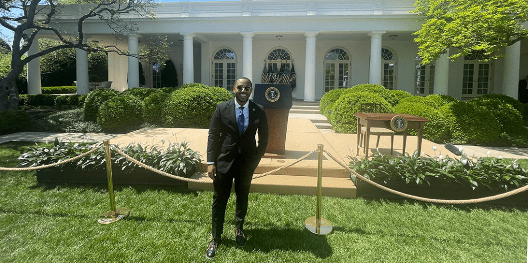 Marccus Hendricks in front of the white house