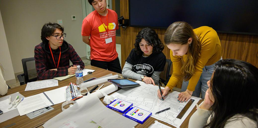 Students working on the Adams Charrette design