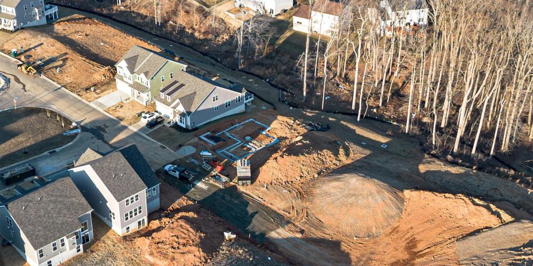 Aerial view of housing construction site