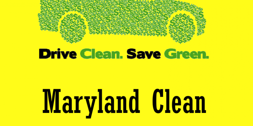 Logo of Car and Text saying Maryland Clean Car Clinic Program