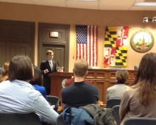 URSP grad student Daniel Francis presents a report on Frederick's greenhouse gas emissions