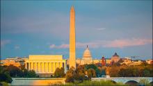 Washington DC monument in golden hour