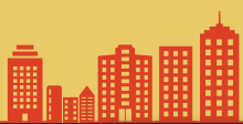 Red skyscraper graphic with a yellow background