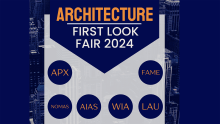 Architecture first look fair 2024, blue background and acronym names of organizations