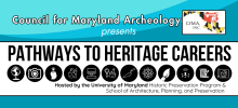 Pathways to heritage careers with lots of icons and a blue background