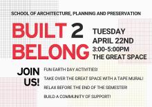 Built 2 Belong flyer graphic with details on the activities date and time