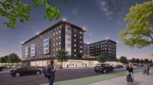 The Haven, a mixed-used development captured at dusk