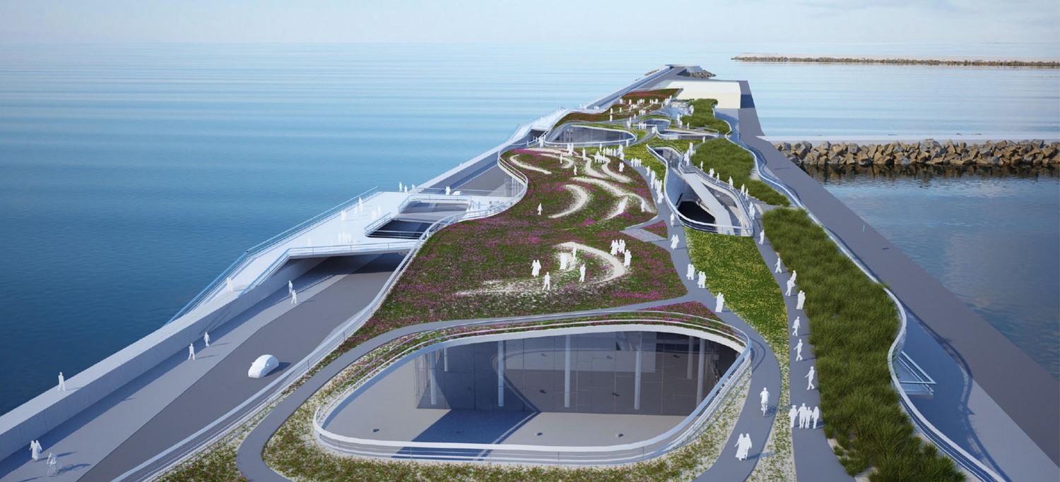 Nort Pier Competition, Mar del Plata, Buenos Aires. Our entry proposed an artificial dune featuring native species from the Atlantic coast, covering a 200,000 a sq. ft. complex including exhibition spaces, shops, restaurants and service areas.