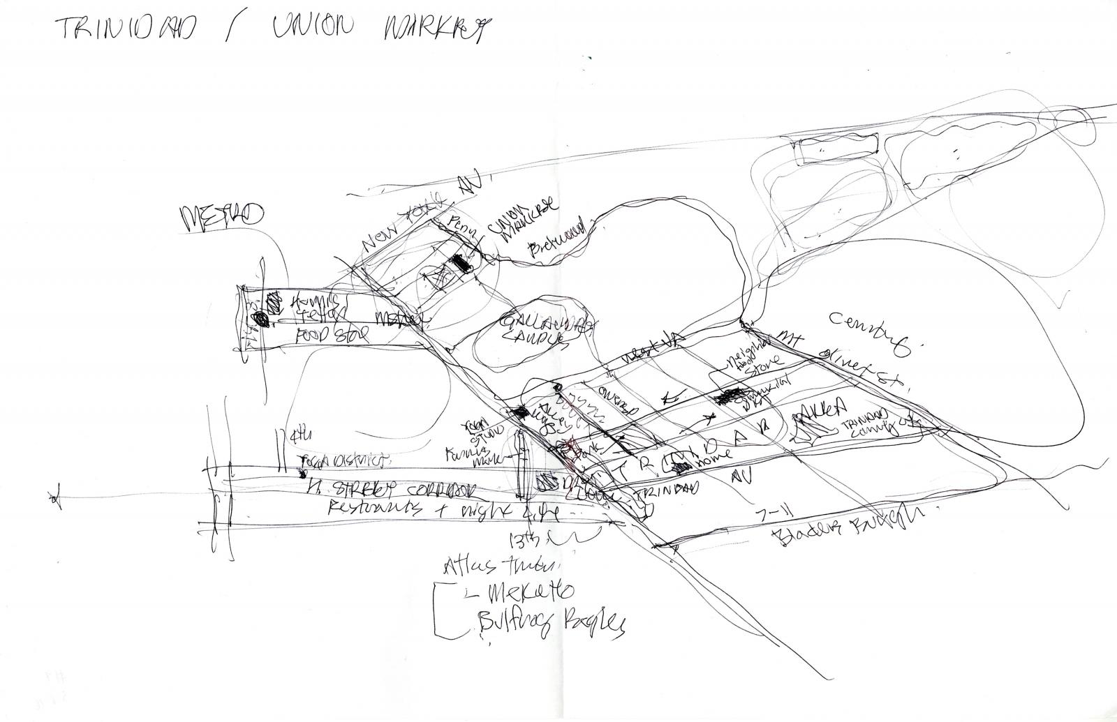 A cognitive map of H St., drawn by one of the interview subjects