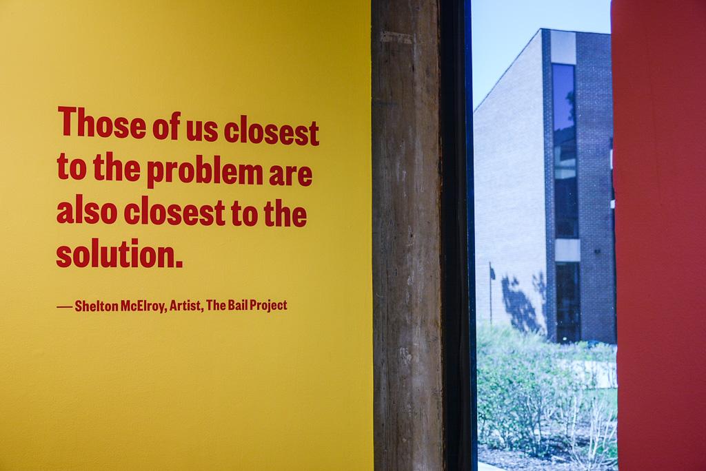 Quote on yellow wall at the Kibel Gallery.