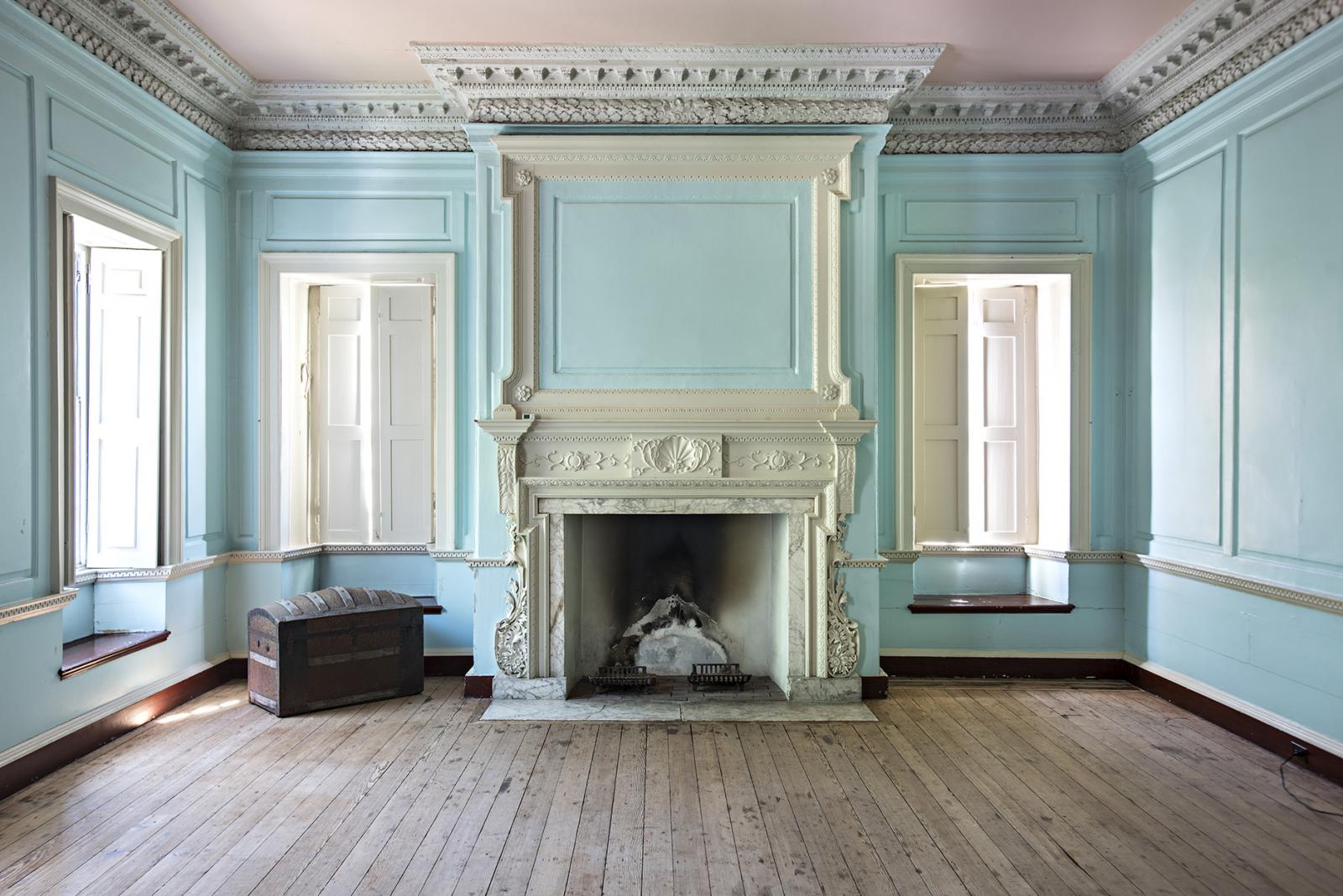 Blue painted wall, interior of the James Brice House