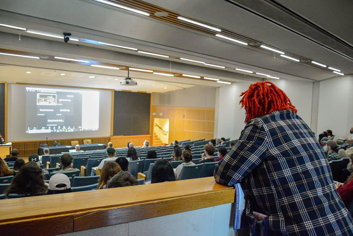 Marking Loss, Making Memories Symposium, student with red hair at top of auditorium