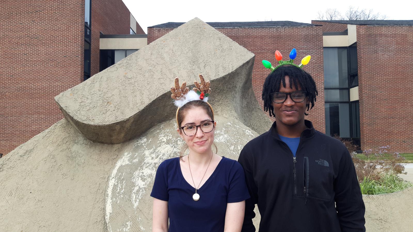 Students with festive Christmas headbands