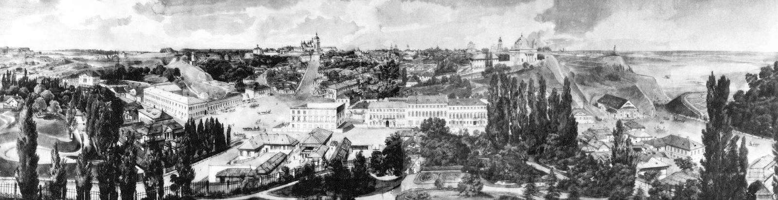 The Maidan, Khreschatyk Street and the St. Sophia and St. Michael's complexes in 19th Century Kyiv. 