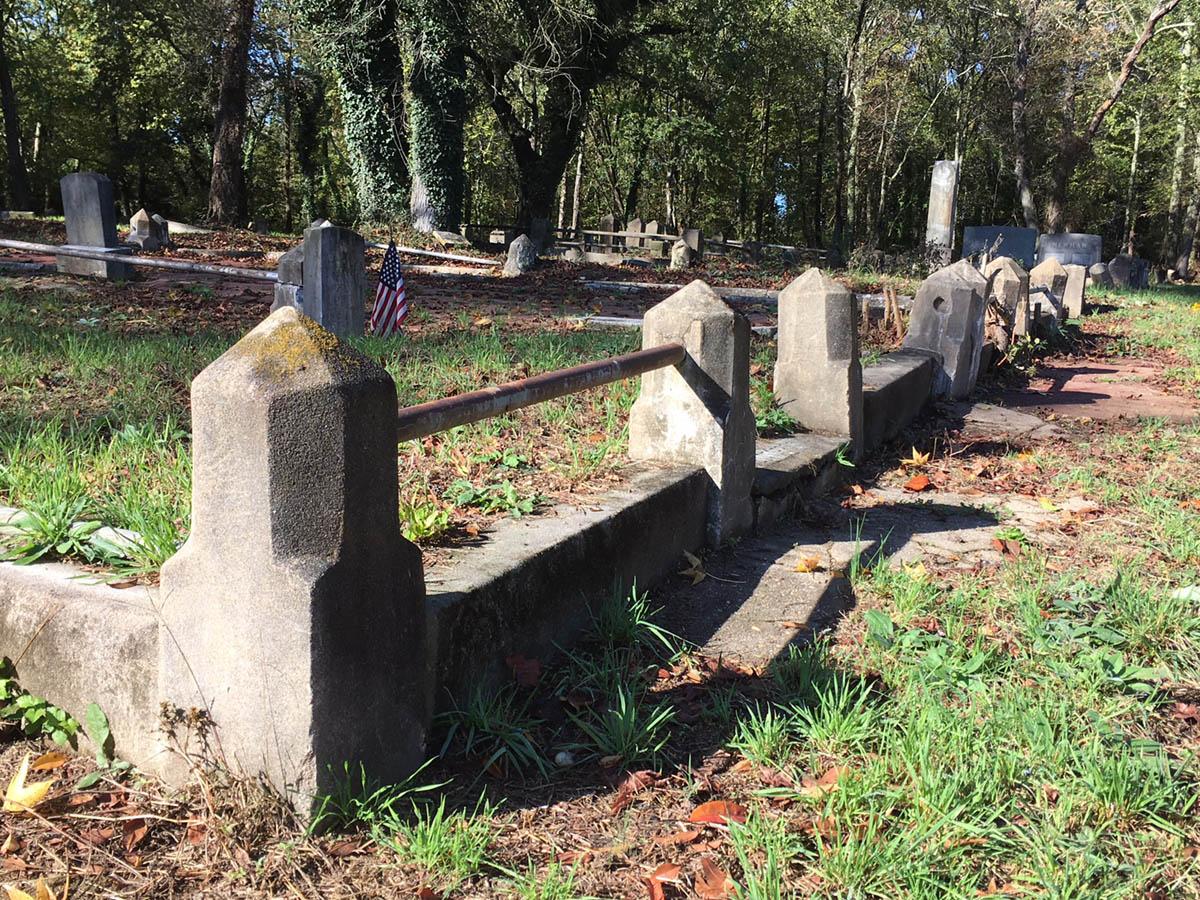 Neglected evergreen cemetery