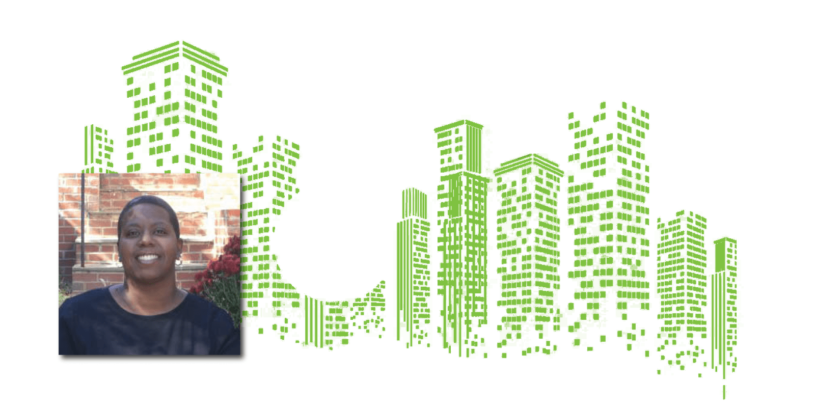 Abstract Green Buildings and L. Dara Baldwin headshot