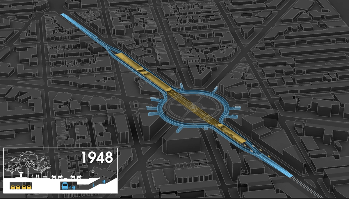 Dupont underground highlighted in blue and yellow on a map