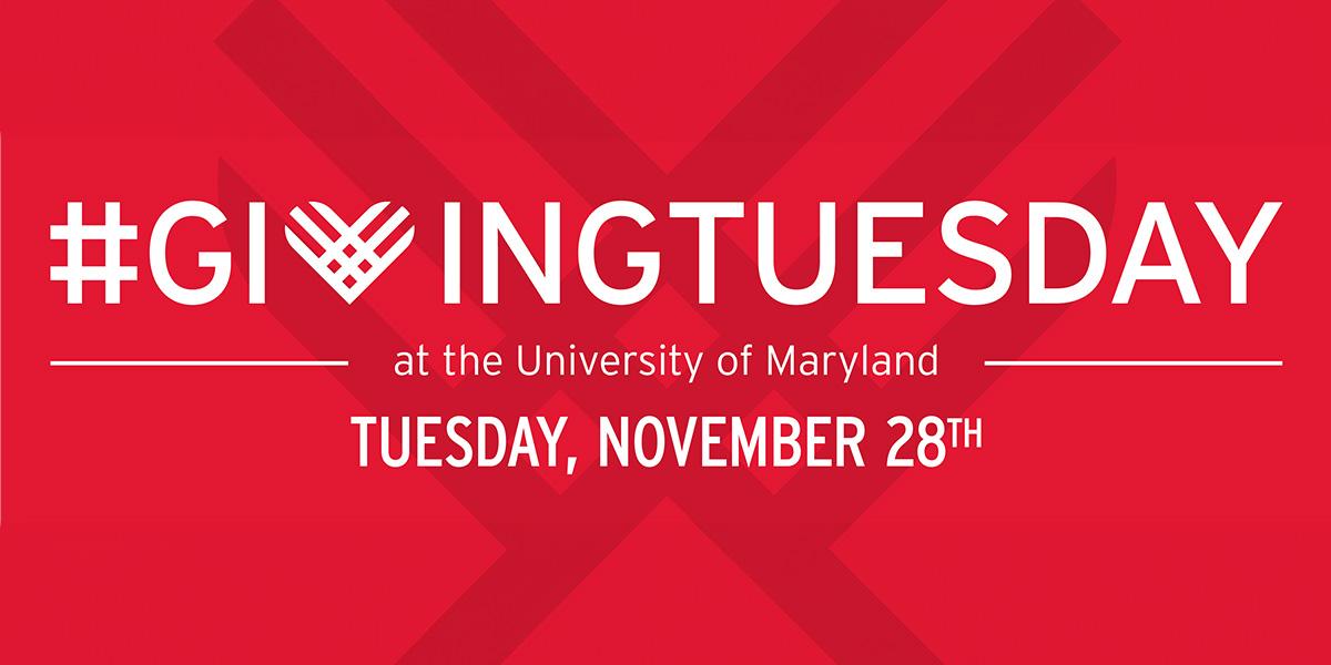 Red graphic promoting #GivingTuesday at the University of Maryland on Tuesday, November 28