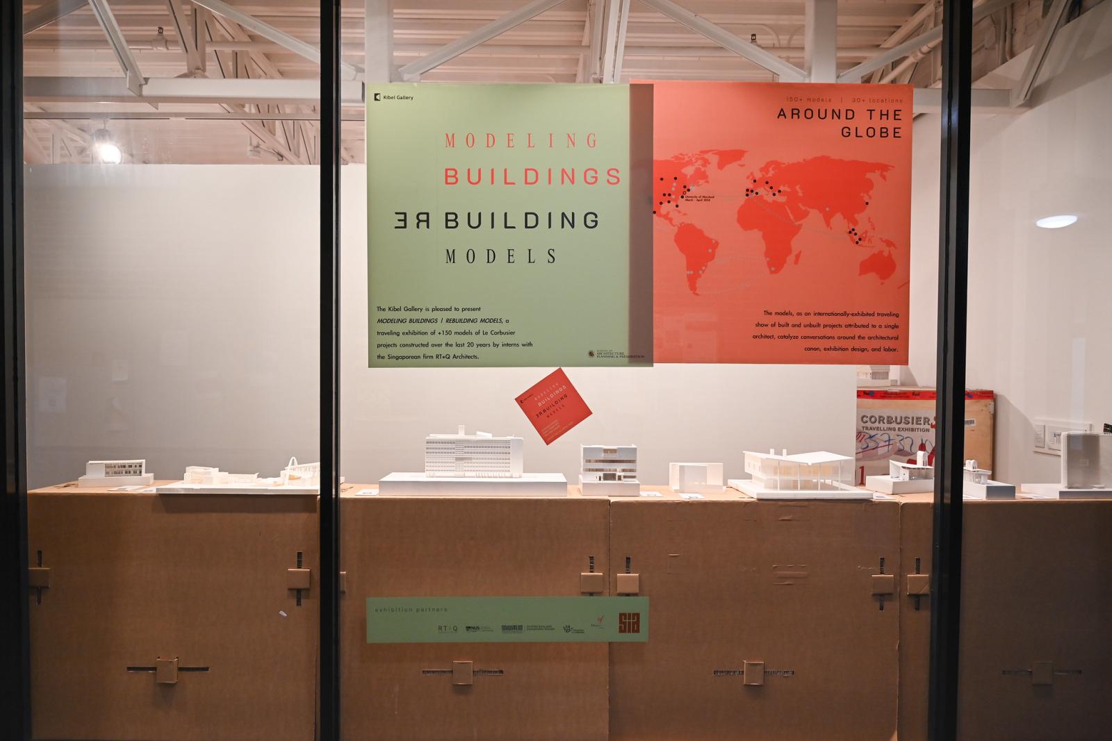 Entrance window to the Kibel Gallery Exhibit on "Modeling Buildings Rebuilding Models"
